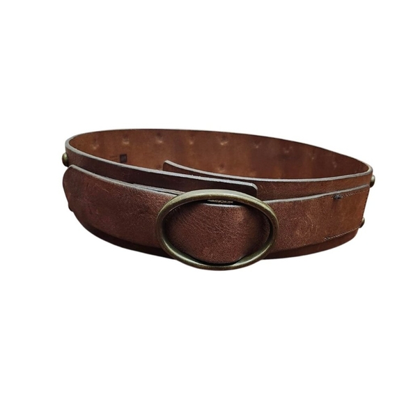 GAP BELT Brown GENUINE Cowhide Leather Heavy Brass Belt Buckle Brass Studs Buckl - Picture 2 of 14